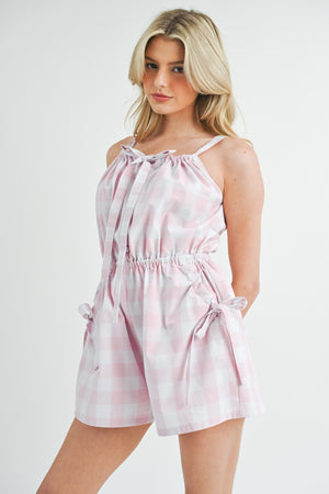 MABLE Plaid Sleeveless Button Down Romper - SaltTree