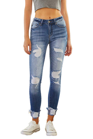 Kancan - Women's Stretchy Five Pocket Distressed High Waist Jeans - ST - SaltTree
