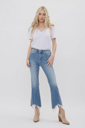 Mica Denim - High Rise Crop Flare W/ Uneven Hem Jeans - MDP-F124