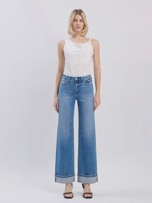 Flying Monkey Jeans - High Rise Cuffed Wide Jeans - F5998