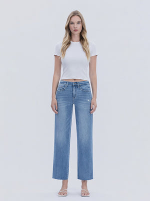 Flying Monkey Jeans - High Rise Raw Hem Slim Wide Jeans - F5723