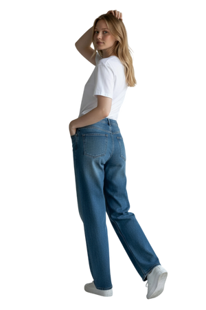 Wax Jean - Women's High Waisted Straight Leg Jeans - Stretchy Vintage Wash 90s Mom Denim - 90379