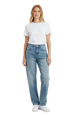 Wax Jean - Women's High Waisted Straight Leg Jeans - Stretchy Vintage Wash 90s Mom Denim - 90379