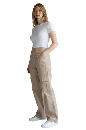 Wax Jeans - Women's High Waisted Wide Leg Twill Cargo Pants - 90339