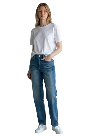 Wax Jean - Women's High Waisted Straight Leg Jeans - Stretchy Vintage Wash 90s Mom Denim - 90379