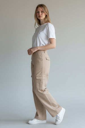 Wax Jeans - Women's High Waisted Wide Leg Twill Cargo Pants - 90339