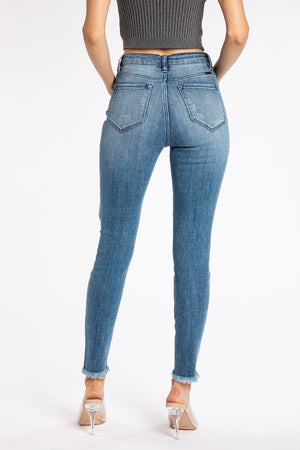 Kancan - Women's High Rise Button Fly Distressed Super Skinny Jeans - kc7310 ST - SaltTree