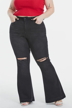 BAYEAS Full Size High Waist Distressed Raw Hem Flare Jeans - SaltTree