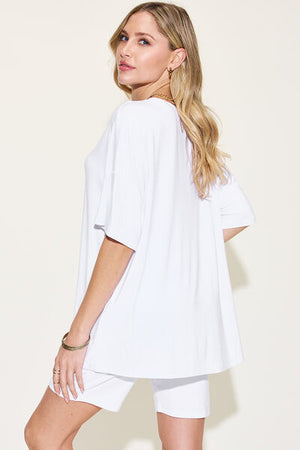 Basic Bae Full Size V-Neck Drop Shoulder Short Sleeve T-Shirt and Shorts Set - SaltTree