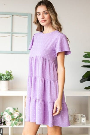 Heimish Full Size Swiss Dot Short Sleeve Tiered Dress - SaltTree