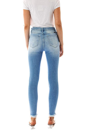 Kancan - Women's High Rise Button Fly Distressed Super Skinny Jeans - kc7310 ST - SaltTree