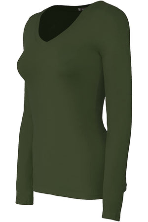 Bozzolo Women's Basic V-Neck Warm Soft Stretchy Long Sleeves T Shirt - SaltTree