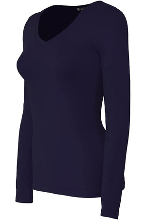 Bozzolo Women's Basic V-Neck Warm Soft Stretchy Long Sleeves T Shirt - SaltTree