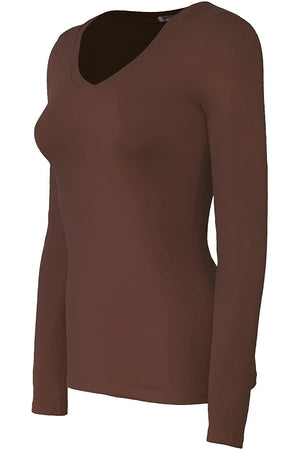 Bozzolo Women's Basic V-Neck Warm Soft Stretchy Long Sleeves T Shirt - SaltTree