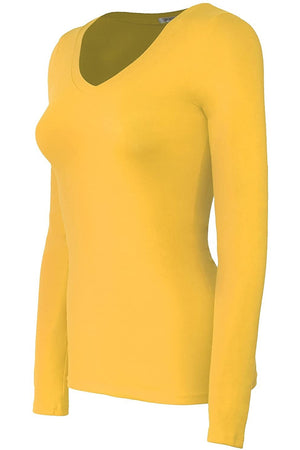 Bozzolo Women's Basic V-Neck Warm Soft Stretchy Long Sleeves T Shirt - SaltTree