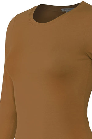 Bozzolo Women's Basic Round Neck Warm Soft Stretchy Long Sleeves T Shirt - SaltTree