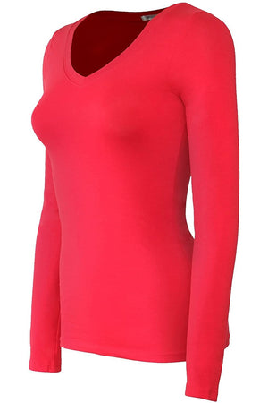 Bozzolo Women's Basic V-Neck Warm Soft Stretchy Long Sleeves T Shirt - SaltTree