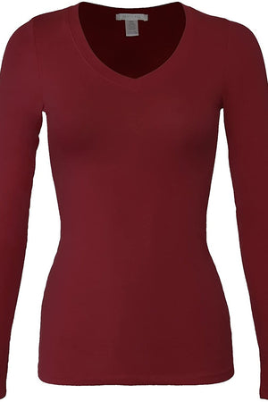 Bozzolo Women's Basic V-Neck Warm Soft Stretchy Long Sleeves T Shirt - SaltTree