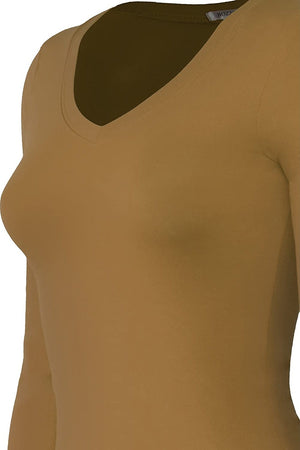Bozzolo Women's Basic V-Neck Warm Soft Stretchy Long Sleeves T Shirt - SaltTree