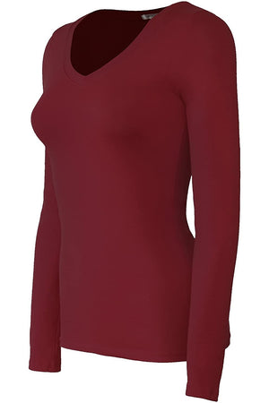 Bozzolo Women's Basic V-Neck Warm Soft Stretchy Long Sleeves T Shirt - SaltTree