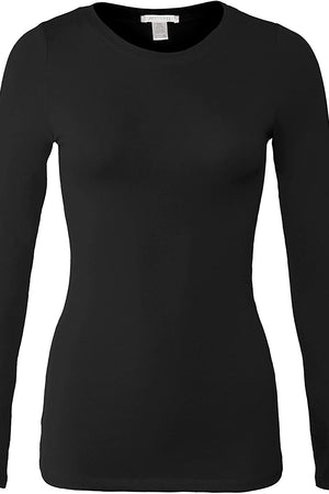 Bozzolo Women's Basic Round Neck Warm Soft Stretchy Long Sleeves T Shirt - SaltTree
