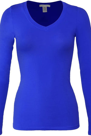 Bozzolo Women's Basic V-Neck Warm Soft Stretchy Long Sleeves T Shirt - SaltTree