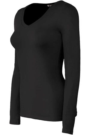 Bozzolo Women's Basic V-Neck Warm Soft Stretchy Long Sleeves T Shirt - SaltTree