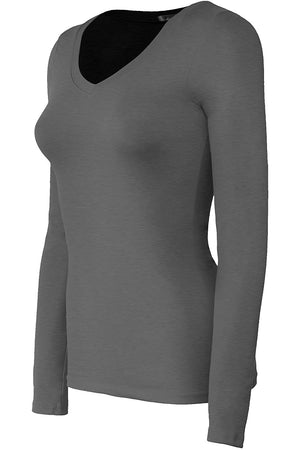 Bozzolo Women's Basic V-Neck Warm Soft Stretchy Long Sleeves T Shirt - SaltTree