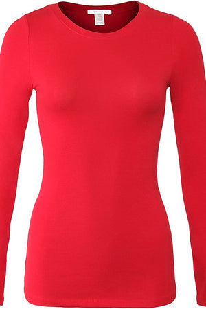 Bozzolo Women's Basic Round Neck Warm Soft Stretchy Long Sleeves T Shirt - SaltTree