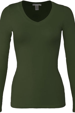 Bozzolo Women's Basic V-Neck Warm Soft Stretchy Long Sleeves T Shirt - SaltTree