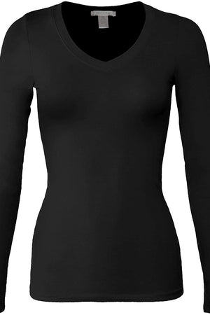 Bozzolo Women's Basic V-Neck Warm Soft Stretchy Long Sleeves T Shirt - SaltTree