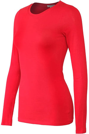 Bozzolo Women's Basic Round Neck Warm Soft Stretchy Long Sleeves T Shirt - SaltTree