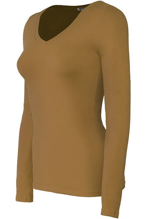 Bozzolo Women's Basic V-Neck Warm Soft Stretchy Long Sleeves T Shirt - SaltTree