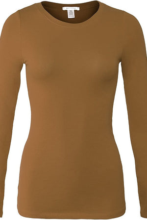 Bozzolo Women's Basic Round Neck Warm Soft Stretchy Long Sleeves T Shirt - SaltTree
