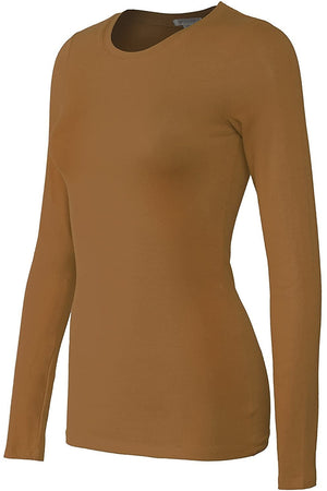 Bozzolo Women's Basic Round Neck Warm Soft Stretchy Long Sleeves T Shirt - SaltTree