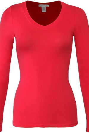 Bozzolo Women's Basic V-Neck Warm Soft Stretchy Long Sleeves T Shirt - SaltTree