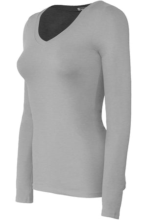 Bozzolo Women's Basic V-Neck Warm Soft Stretchy Long Sleeves T Shirt - SaltTree