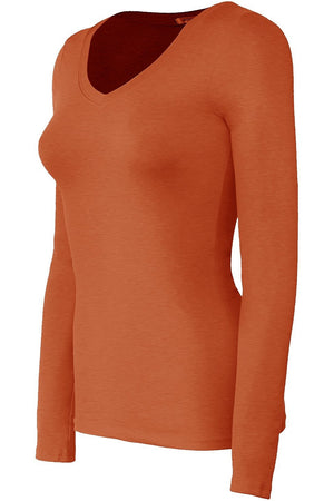 Bozzolo Women's Basic V-Neck Warm Soft Stretchy Long Sleeves T Shirt - SaltTree