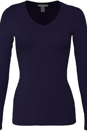 Bozzolo Women's Basic V-Neck Warm Soft Stretchy Long Sleeves T Shirt - SaltTree