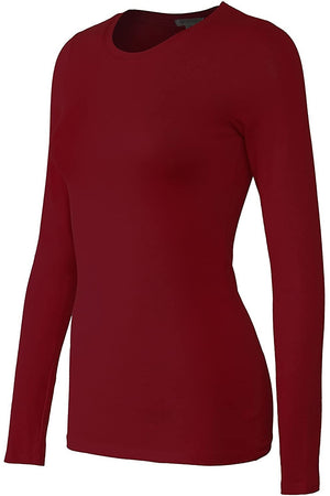 Bozzolo Women's Basic Round Neck Warm Soft Stretchy Long Sleeves T Shirt - SaltTree