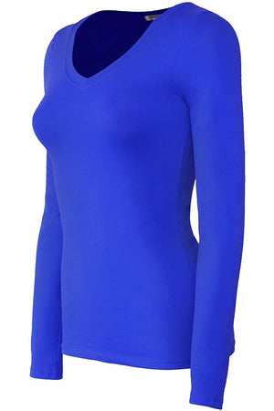 Bozzolo Women's Basic V-Neck Warm Soft Stretchy Long Sleeves T Shirt - SaltTree