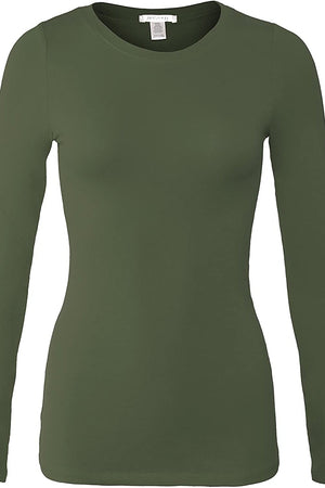 Bozzolo Women's Basic Round Neck Warm Soft Stretchy Long Sleeves T Shirt - SaltTree