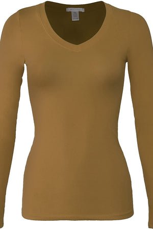 Bozzolo Women's Basic V-Neck Warm Soft Stretchy Long Sleeves T Shirt - SaltTree
