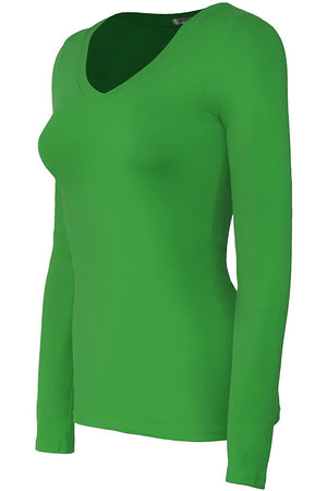 Bozzolo Women's Basic V-Neck Warm Soft Stretchy Long Sleeves T Shirt - SaltTree