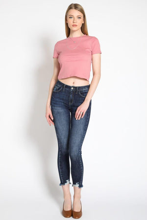 Kancan - Women's Mid Rise Distressed Ankle Skinny Jeans - kc7274 - SaltTree