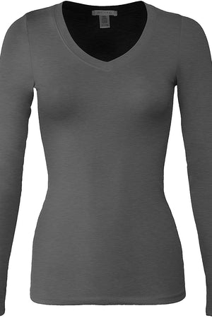 Bozzolo Women's Basic V-Neck Warm Soft Stretchy Long Sleeves T Shirt - SaltTree