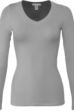 Bozzolo Women's Basic V-Neck Warm Soft Stretchy Long Sleeves T Shirt - SaltTree