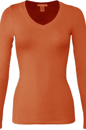Bozzolo Women's Basic V-Neck Warm Soft Stretchy Long Sleeves T Shirt - SaltTree