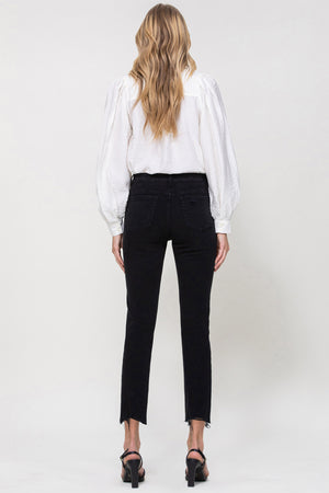 Flying Monkey - Lani Medium- High Rise Clean Cut & Fray Hem Detail Crop Straight Jeans - Y3118BK - SaltTree