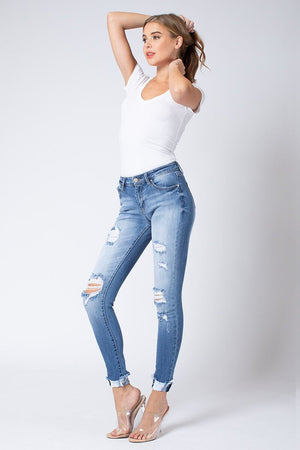 Kancan USA Women's Distress Five Pocket Ankle Length High Waist Jeans-SaltTree